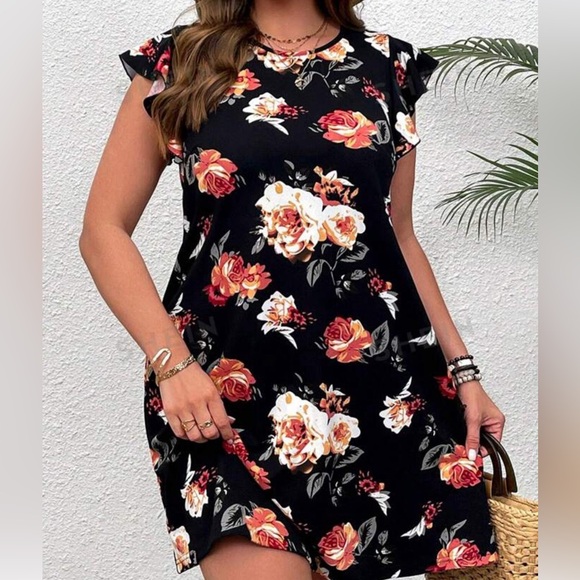 Reitmans 2X Fall Floral Mini Dress Lined Cap Sleeve - Picture 9 of 10